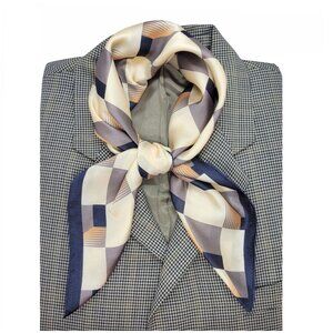 ✨Silky Scarf Women Black Beige Gray Geometric Checkered Square Bandana Neck Wrap